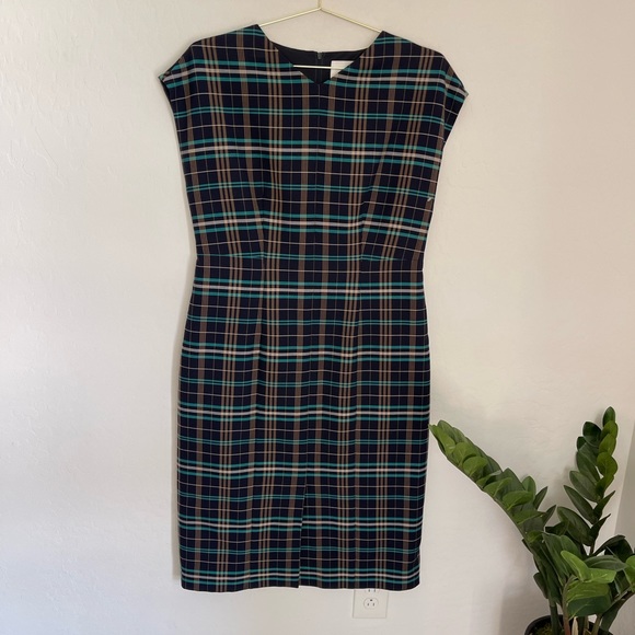 HUGO BOSS Daela Plaid Stretch Cotton Dress Size 10 - Picture 2 of 11